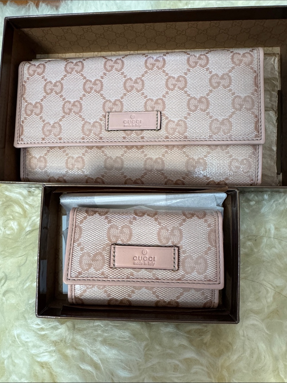 Gucci Blush Pink GG Monogram Wallet and Card Case Set